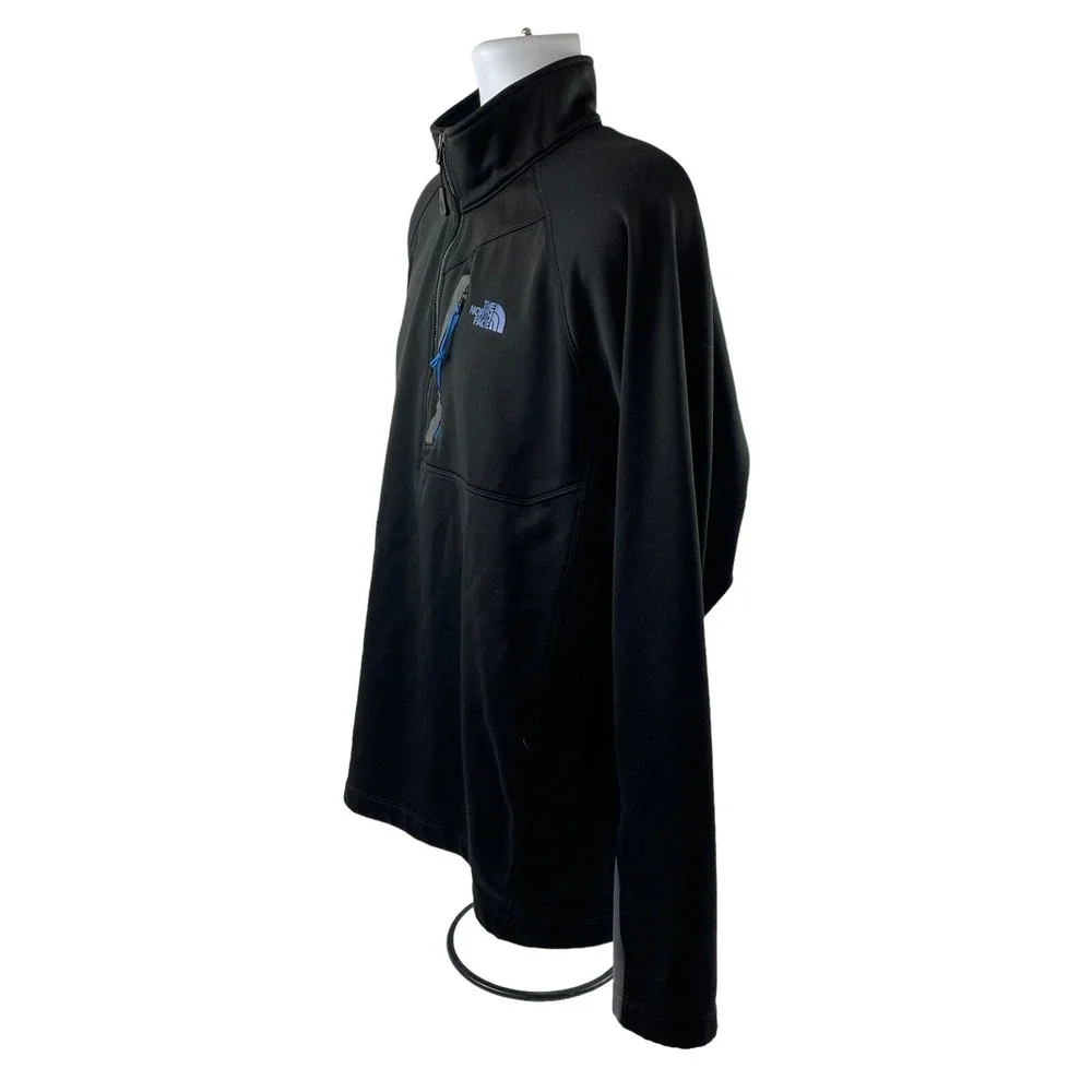 The North Face Sweater Mens Large Black 1/4 Zip Pullover Zip Pocket Hiking